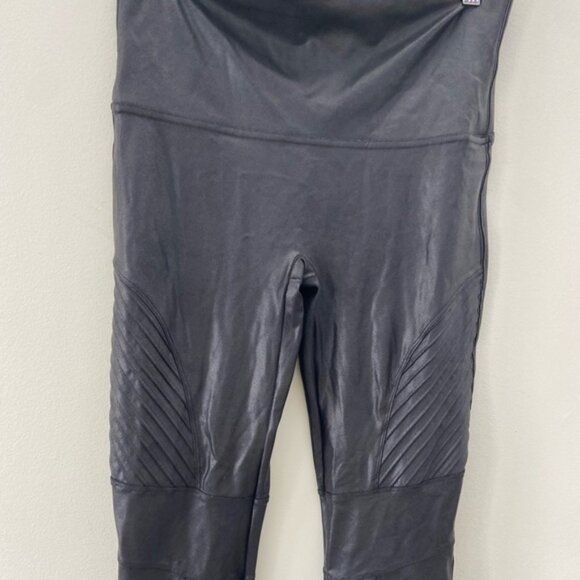 SPANX Faux Leather Black Moto Bikercore Textured Hi Rise Leggings - Picture 5 of 7